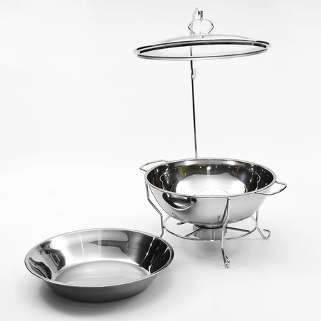 Round Stainless Steel Chafing Dish | 8L Buffet Warmer with Glass Cover