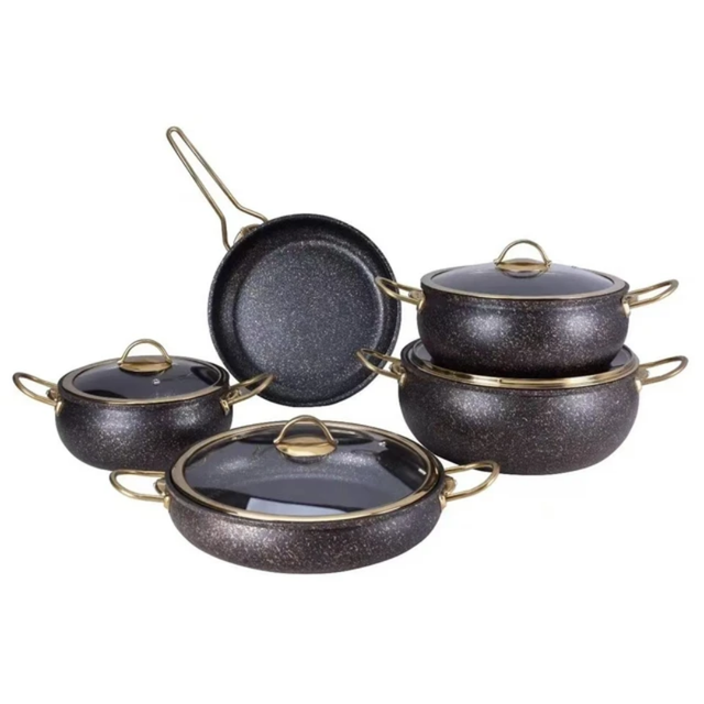 Granite Sufuria Set 9 Pieces with 4 Sufurias Glass Lids and Frying Pan | Available in Cream Black Green- Furaha Finds Kenya