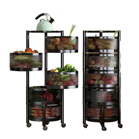 Round Fruit Rack with Wheels 5 Tier Mobile Storage Organizer- Furaha Finds Kenya