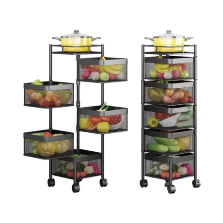 Square Fruit Rack with Wheels 5 Tier Mobile Storage Organizer- Furaha Finds Kenya