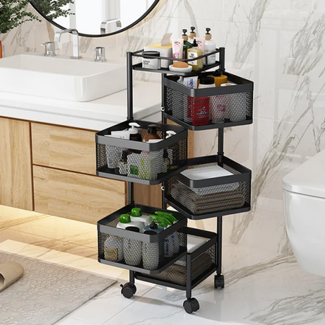 Square Fruit Rack with Wheels 5 Tier Mobile Storage Organizer- Furaha Finds Kenya