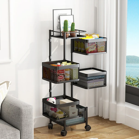 Square Fruit Rack with Wheels 5 Tier Mobile Storage Organizer- Furaha Finds Kenya