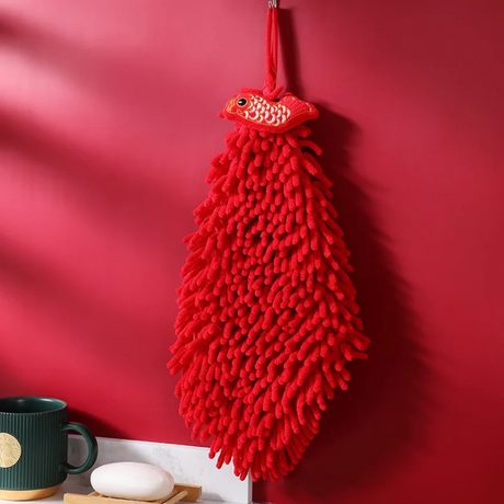 Red Chenille Hand Towels 27cm x 27cm