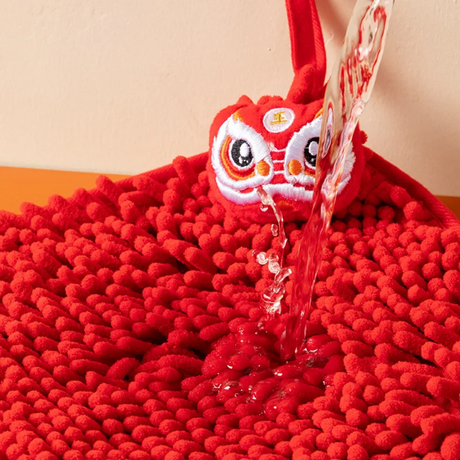 Red Chenille Hand Towels 27cm x 27cm