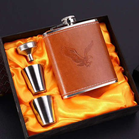 Leather Cover Whiskey Flask with Two Tot Glasses- Furaha Finds Kenya