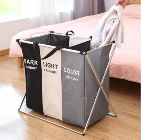 Furaha Finds 3 grid foldable color laundry basket spacious durable and perfect for home organization