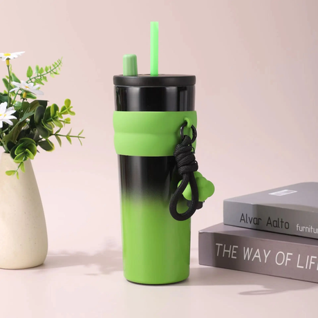 High Quality Mirror Surface Thermcups with Straw 710ml Capacity, Insulated Tumbler, Available in Pink, Silver, Green- Furaha Finds Kenya