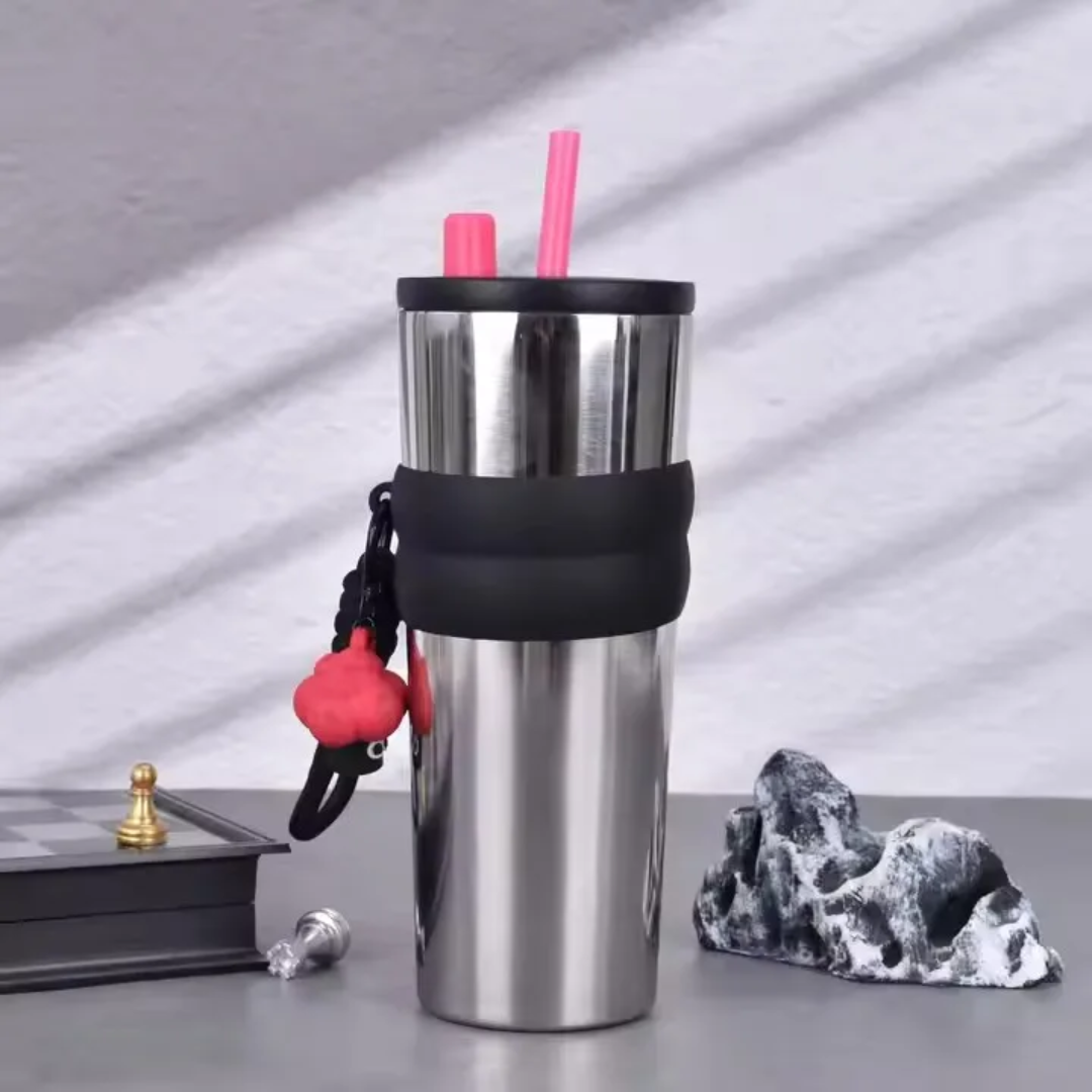 High Quality Mirror Surface Thermcups with Straw 710ml Capacity, Insulated Tumbler, Available in Pink, Silver, Green- Furaha Finds Kenya