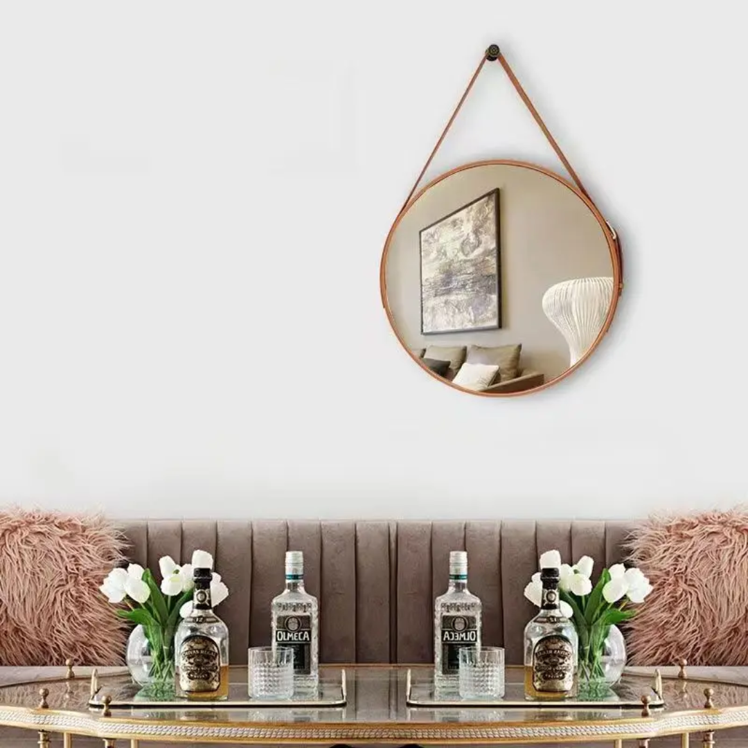 Luxury Round Iron Art Belt Hanging Wall Mirror