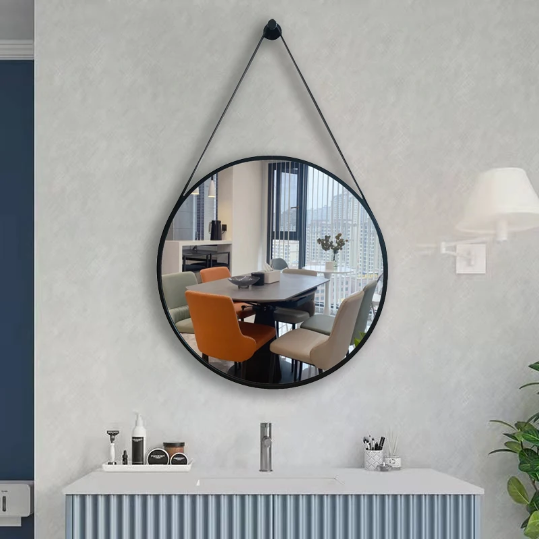 Luxury Round Iron Art Belt Hanging Wall Mirror