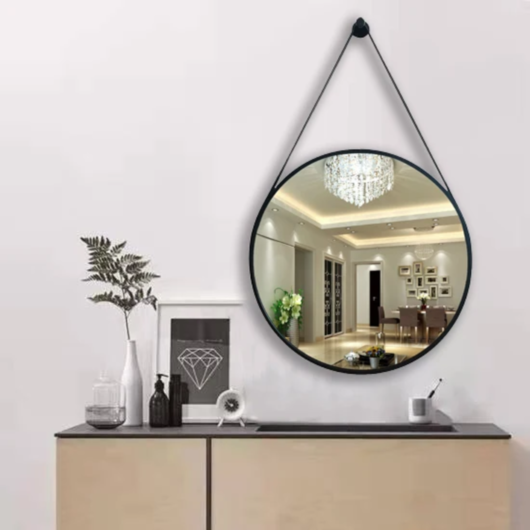 Luxury Round Iron Art Belt Hanging Wall Mirror