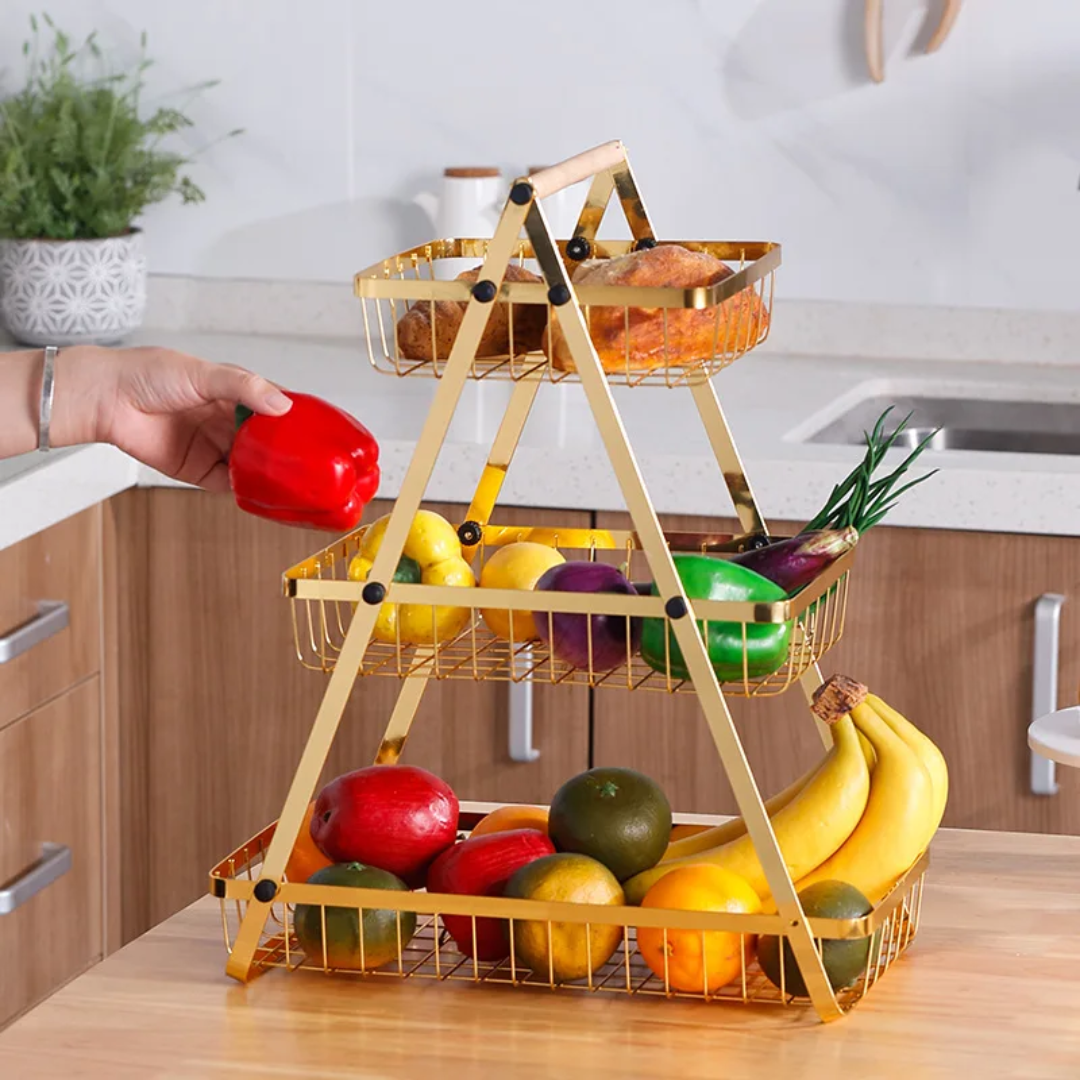 Gold 3 Tier Storage/Fruit Organizer Rack