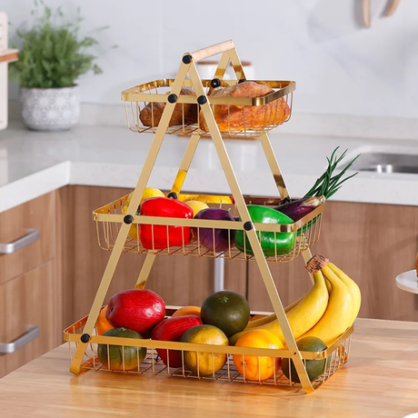 Gold 3 Tier Storage/Fruit Organizer Rack