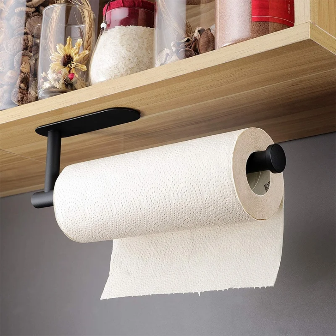 Stainless Wall Mounted Paper Towel Holder (Silver/Black)- Furaha Finds Kenya
