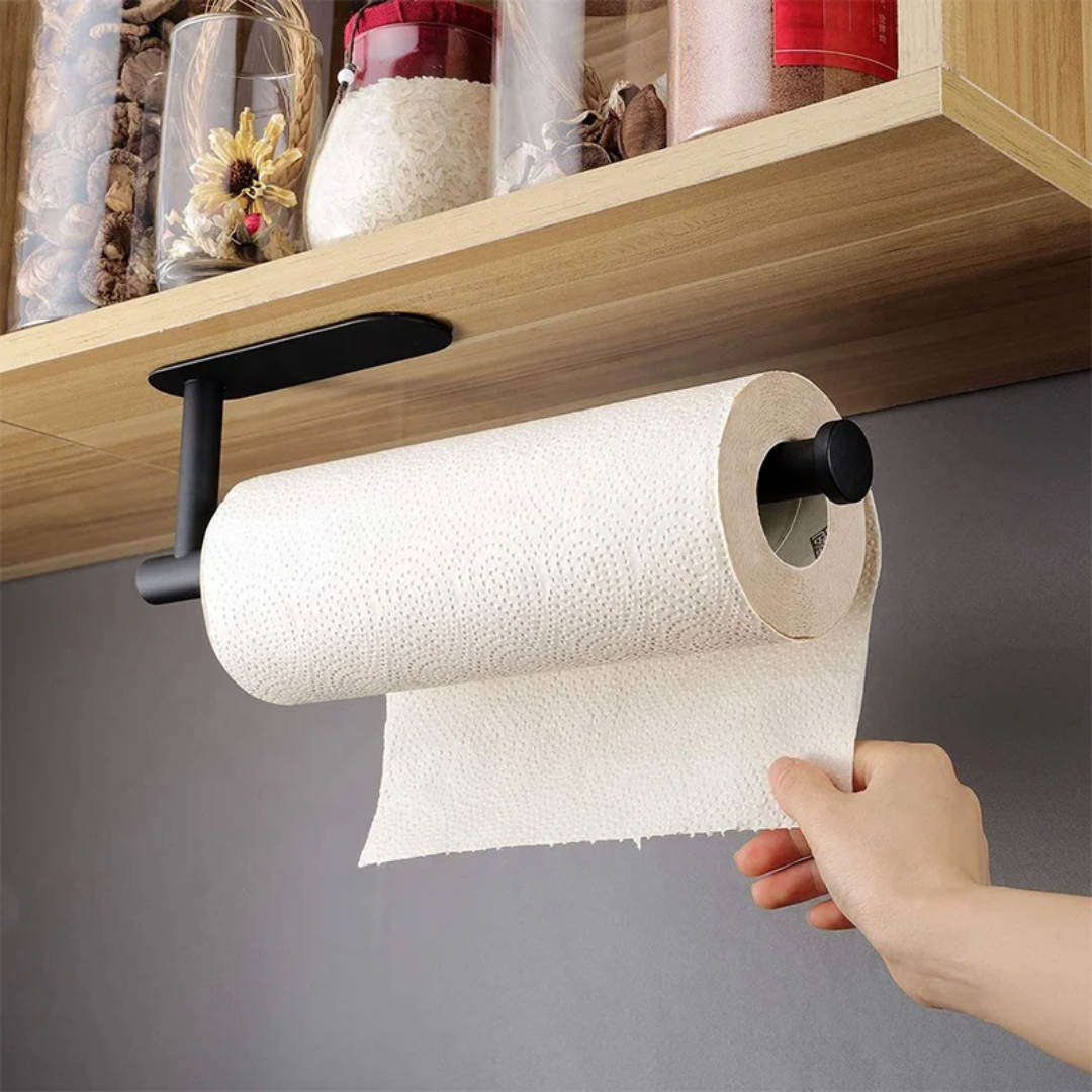Stainless Wall Mounted Paper Towel Holder (Silver/Black)- Furaha Finds Kenya