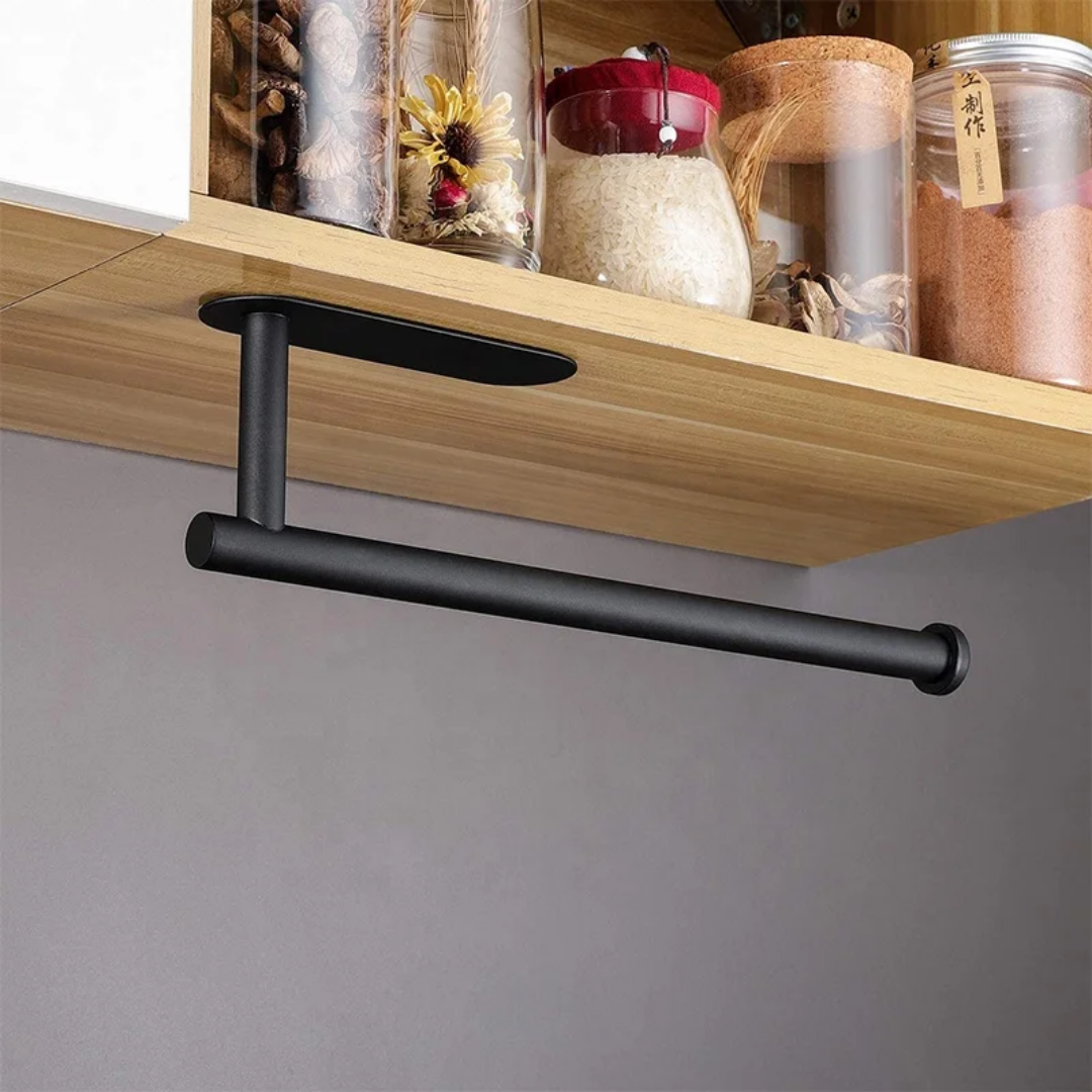 Stainless Wall Mounted Paper Towel Holder (Silver/Black)- Furaha Finds Kenya