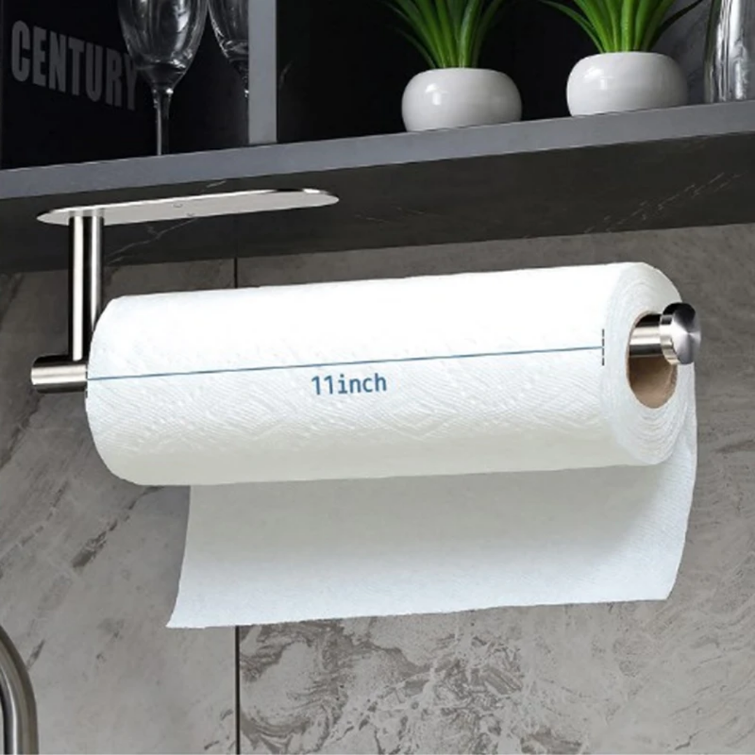 Stainless Wall Mounted Paper Towel Holder (Silver/Black)- Furaha Finds Kenya