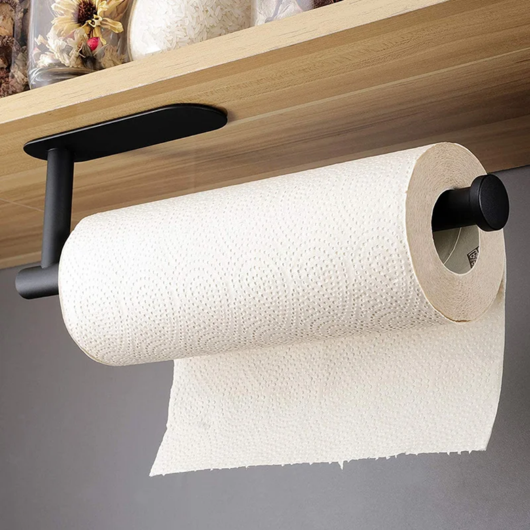 Stainless Wall Mounted Paper Towel Holder (Silver/Black)- Furaha Finds Kenya