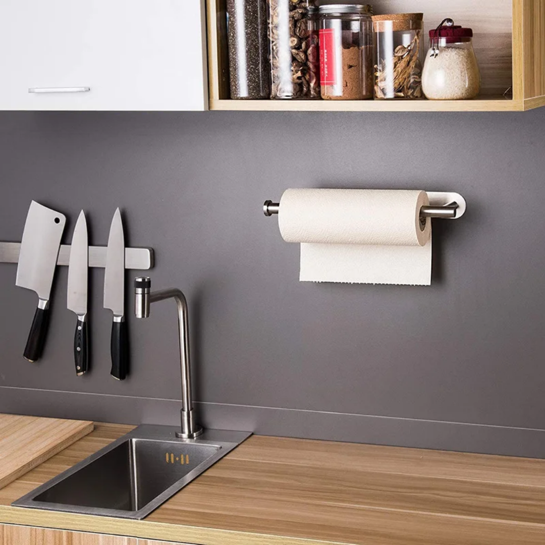 Stainless Wall Mounted Paper Towel Holder (Silver/Black)- Furaha Finds Kenya