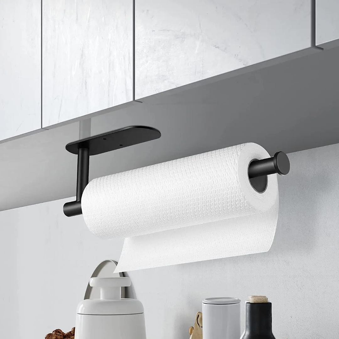 Stainless Wall Mounted Paper Towel Holder (Silver/Black)- Furaha Finds Kenya