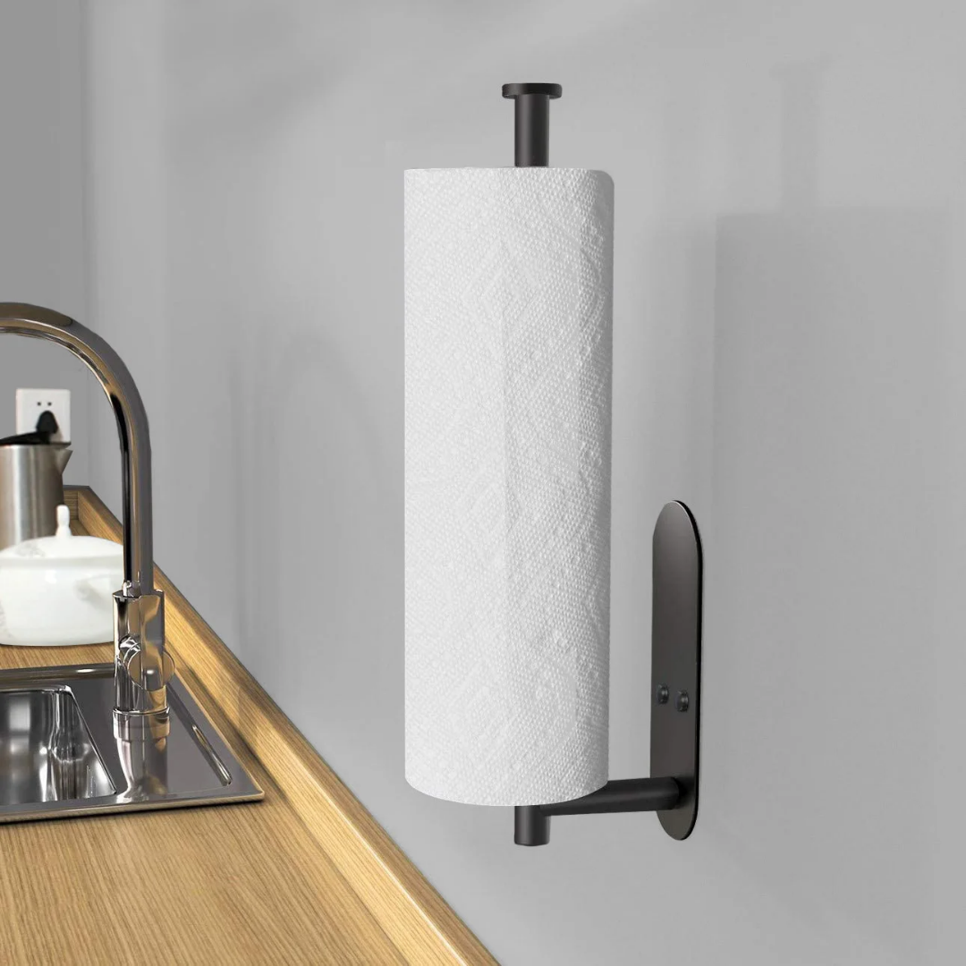 Stainless Wall Mounted Paper Towel Holder (Silver/Black)- Furaha Finds Kenya