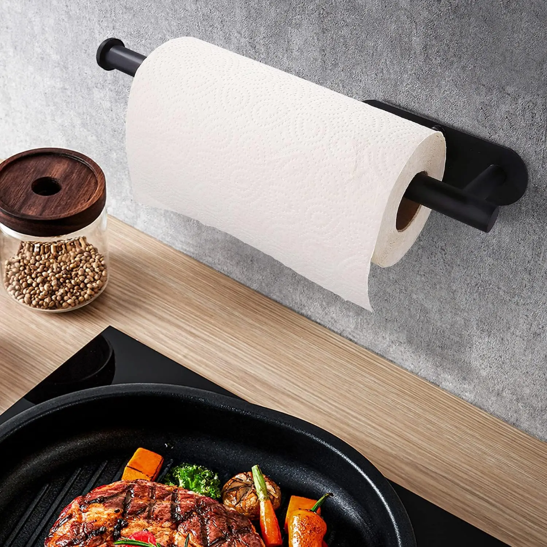 Stainless Wall Mounted Paper Towel Holder (Silver/Black)- Furaha Finds Kenya