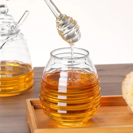 Acrylic Honey Dispenser Easy Pour No Drip Honey Server with Stand.- Furaha Finds Kenya