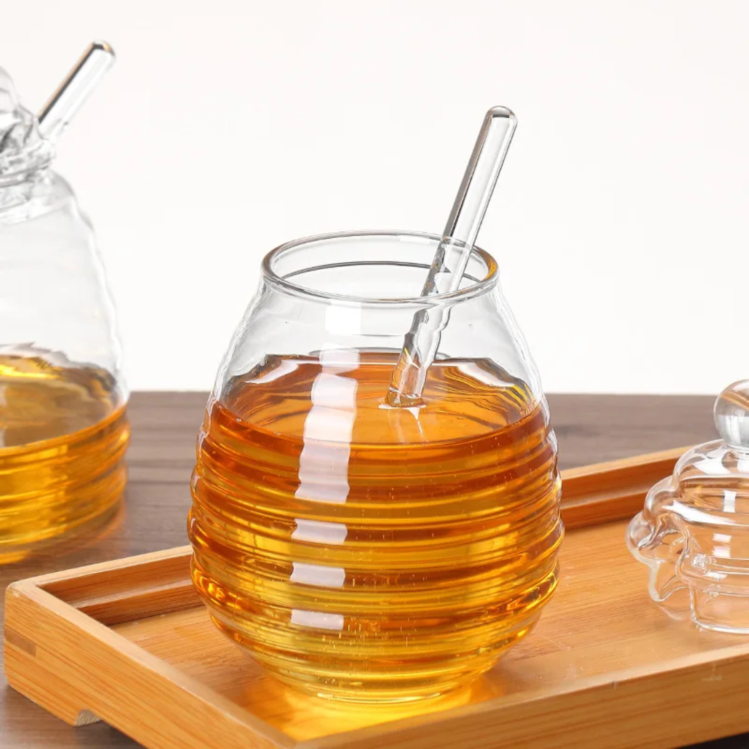 Acrylic Honey Dispenser Easy Pour No Drip Honey Server with Stand.- Furaha Finds Kenya
