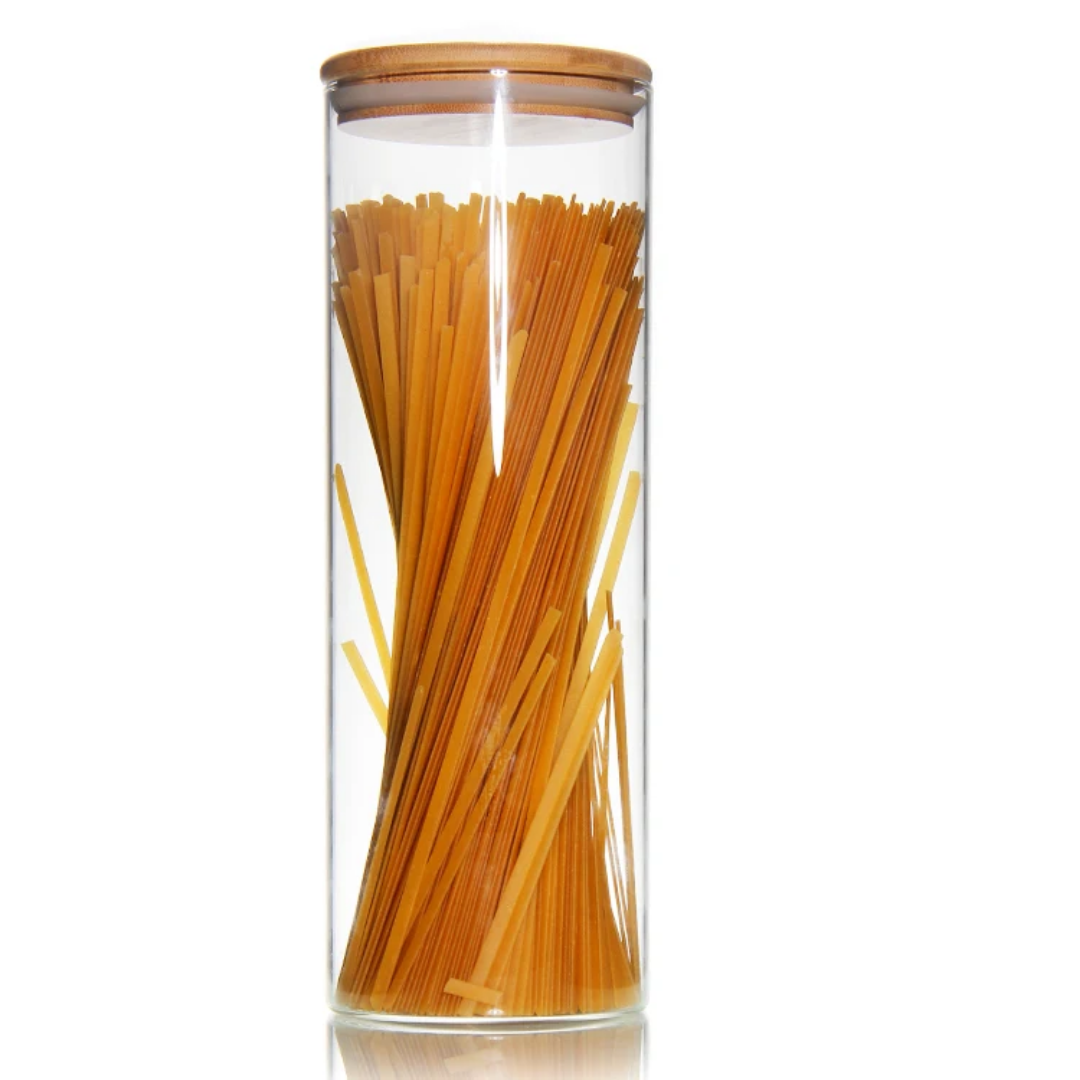 Spaghetti & Cereal Storage Jars 2000ml Borosilicate Glass with Bamboo Lid- Furaha Finds Kenya