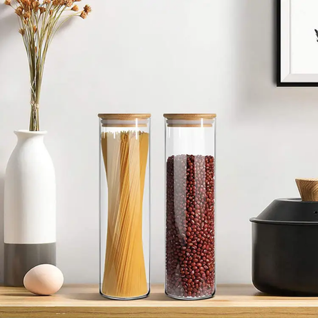 Spaghetti & Cereal Storage Jars 2000ml Borosilicate Glass with Bamboo Lid- Furaha Finds Kenya