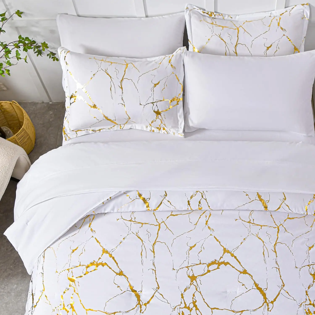 White Marble Printed 3 Piece Luxury Microfiber Down Comforter Quilt Cover Set ( 200x200cm)