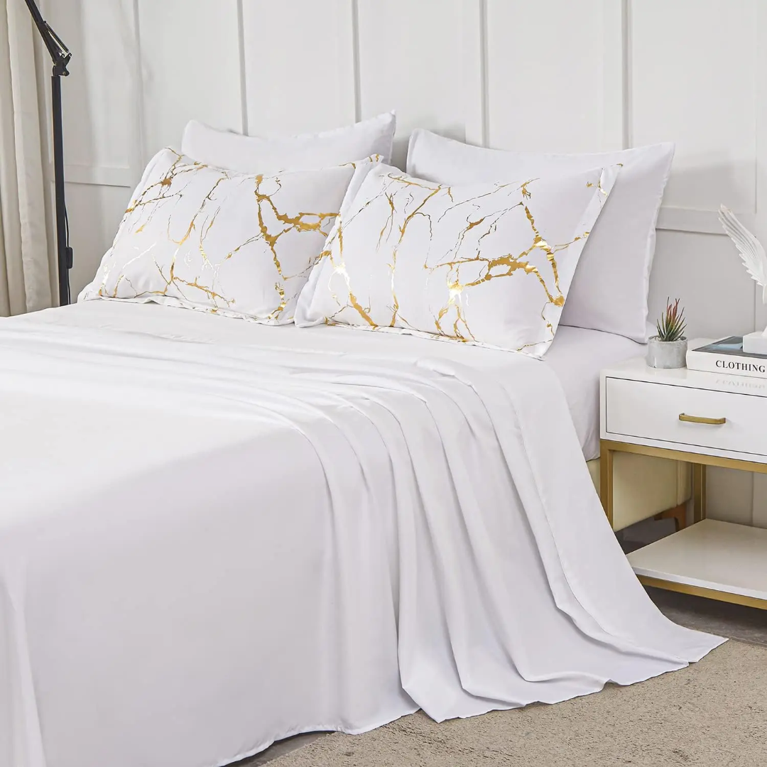White Marble Printed 3 Piece Luxury Microfiber Down Comforter Quilt Cover Set ( 200x200cm)