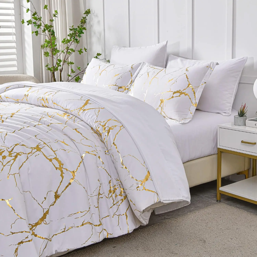 White Marble Printed 3 Piece Luxury Microfiber Down Comforter Quilt Cover Set ( 200x200cm)
