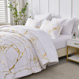 White Marble Printed 3 Piece Luxury Microfiber Down Comforter Quilt Cover Set ( 200x200cm)
