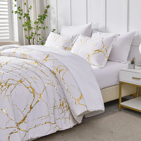White Marble Printed 3 Piece Luxury Microfiber Down Comforter Quilt Cover Set ( 200x200cm)