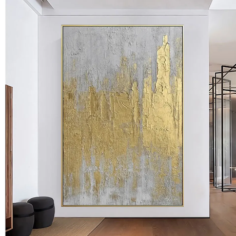 Furaha Finds 60x90cm High Quality White & Gold Texture Canvas Painting Luxury abstract artwork with a wooden frame for modern home and office decor.

