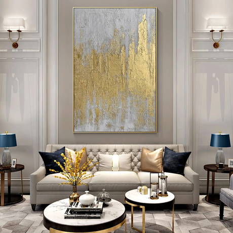 Furaha Finds 60x90cm High Quality White & Gold Texture Canvas Painting Luxury abstract artwork with a wooden frame for modern home and office decor.
