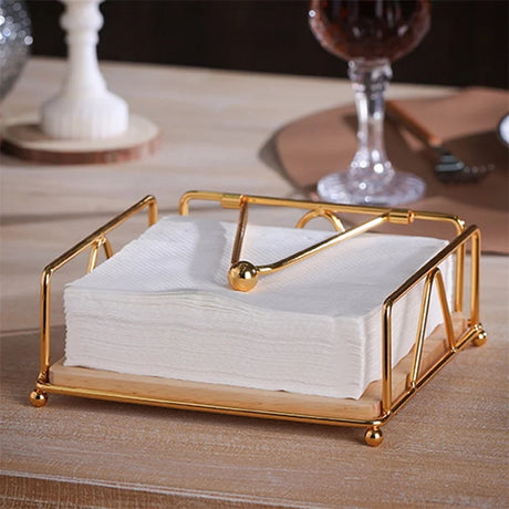 Luxury Metallic Serviette Holder with Bamboo Base | Elegant Napkin Organizer- Furaha Finds Kenya