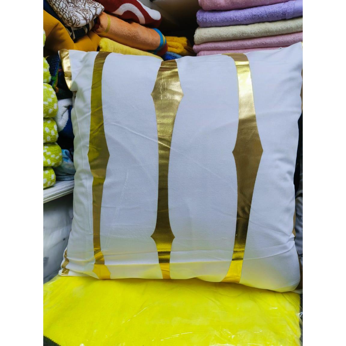 18" by 18" Decorative Gold Striped Velvet Cushion Covers | Stylish Printed Patterns | Home Decor