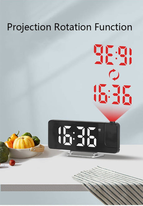 180° Projection LED Digital Alarm Clock with Dual Alarms, USB & Snooze – Desktop Table Clock