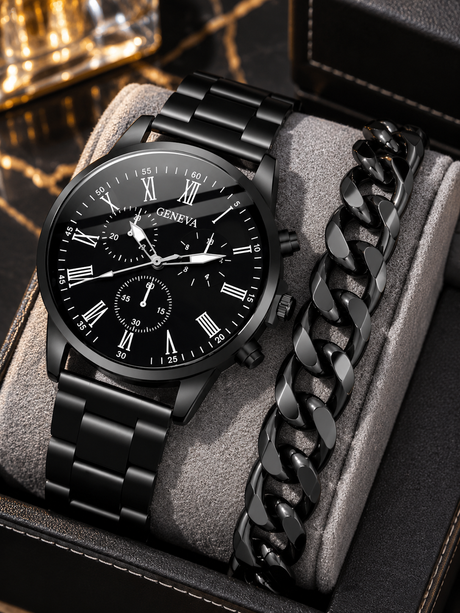 Mens 2 In 1 Watch And Bracelet Gift Set