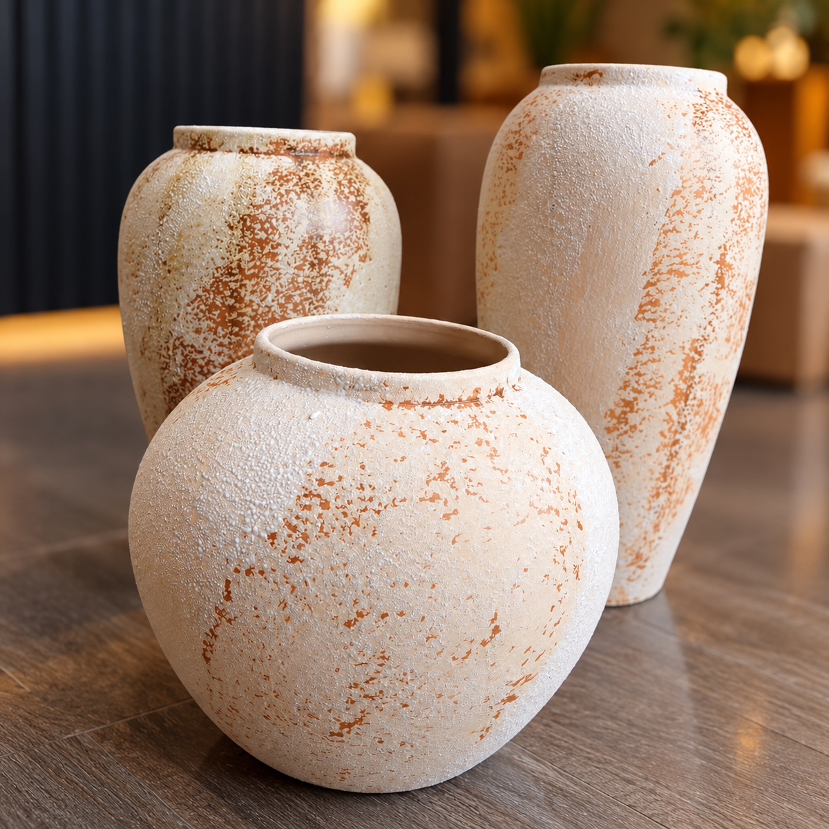 Rustic Wabi-Sabi Ceramic Flower Vase – Beige & Cream