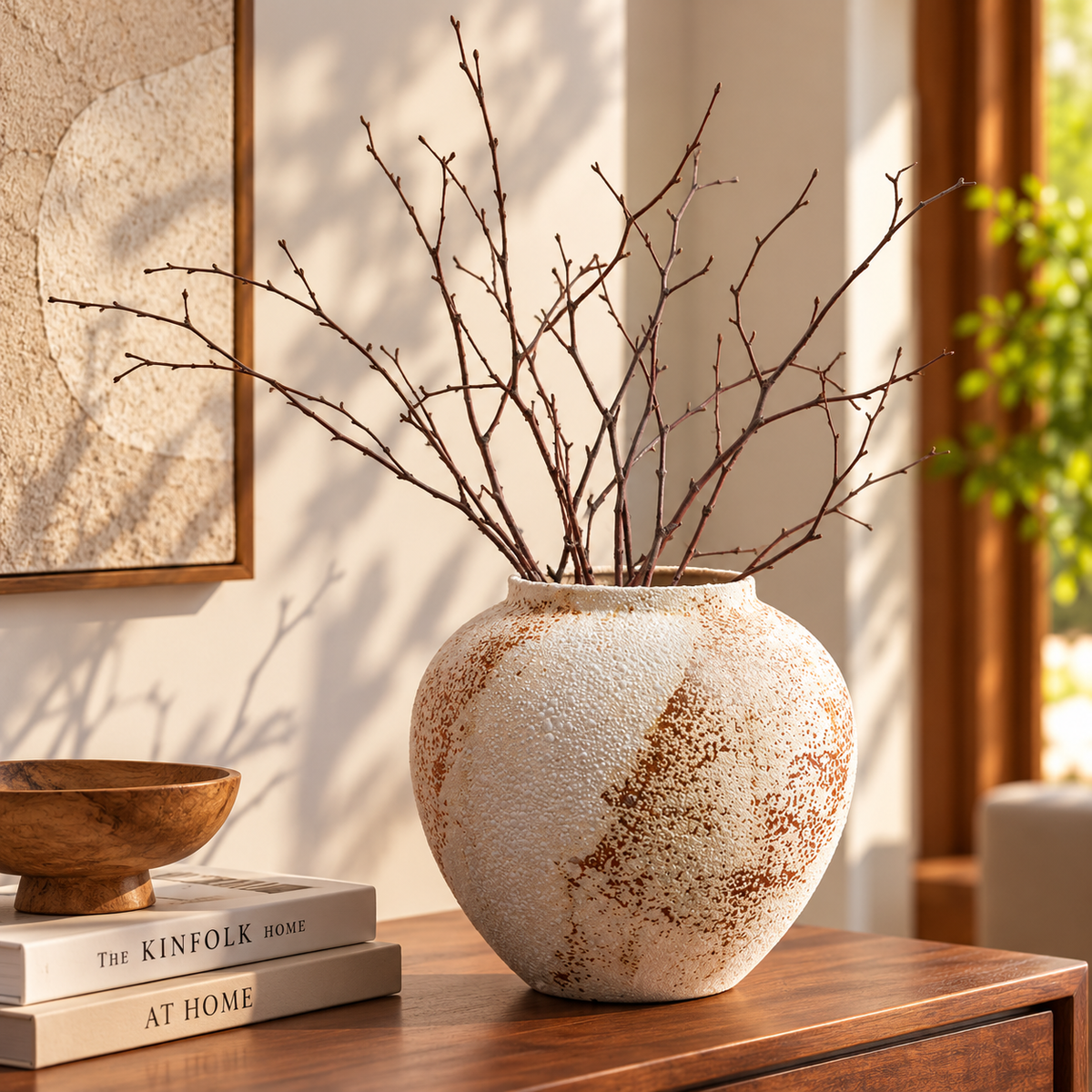 Rustic Wabi-Sabi Ceramic Flower Vase – Beige & Cream