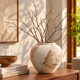 Rustic Wabi-Sabi Ceramic Flower Vase – Beige & Cream