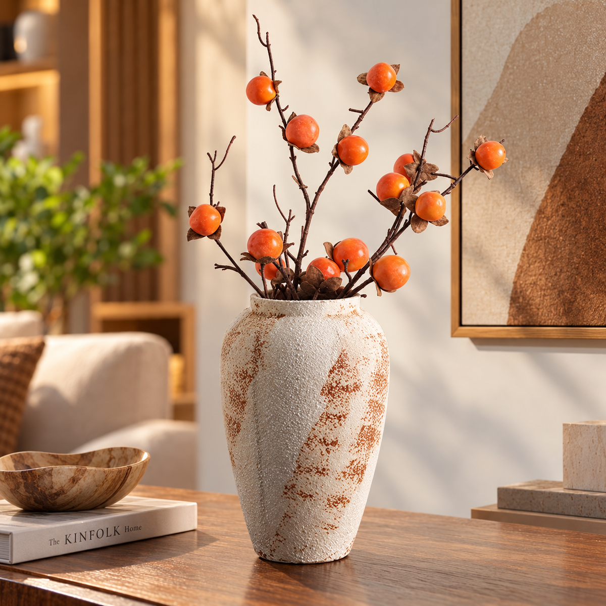 Rustic Wabi-Sabi Ceramic Flower Vase – Beige & Cream