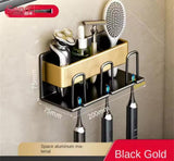 Metallic Wall-Mounted Toothbrush & Toothpaste Holder – Black Gold | Space-Saving Bathroom Organizer