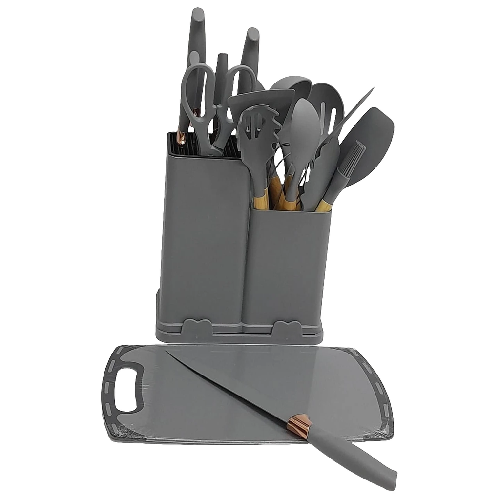 19 in 1 Heat Resistant Silicone Spoon Set – Black & Grey Kitchen utensils Kitchen Tools & Utensils