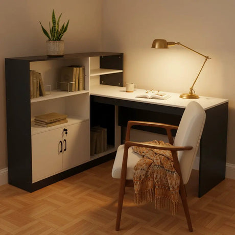 L-Shaped Office Desk & Bookcase Cabinet Set Office Desk Desks