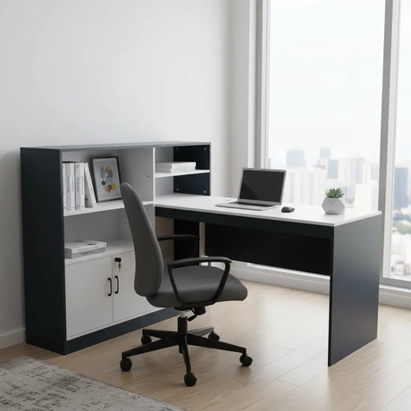 L-Shaped Office Desk & Bookcase Cabinet Set Office Desk Desks