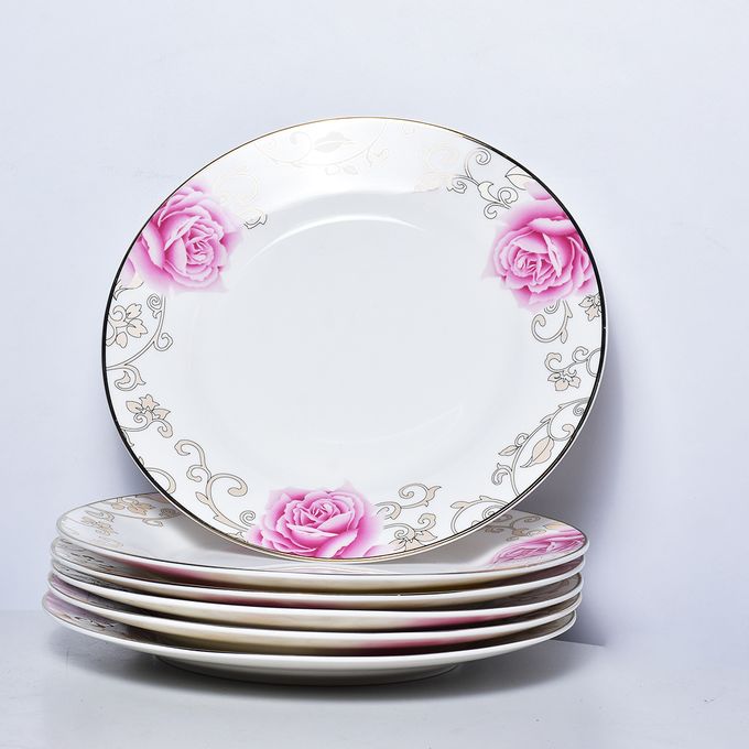 Bone China 6 Piece Pink Flower Dinner Plate Set- Furaha Finds Kenya